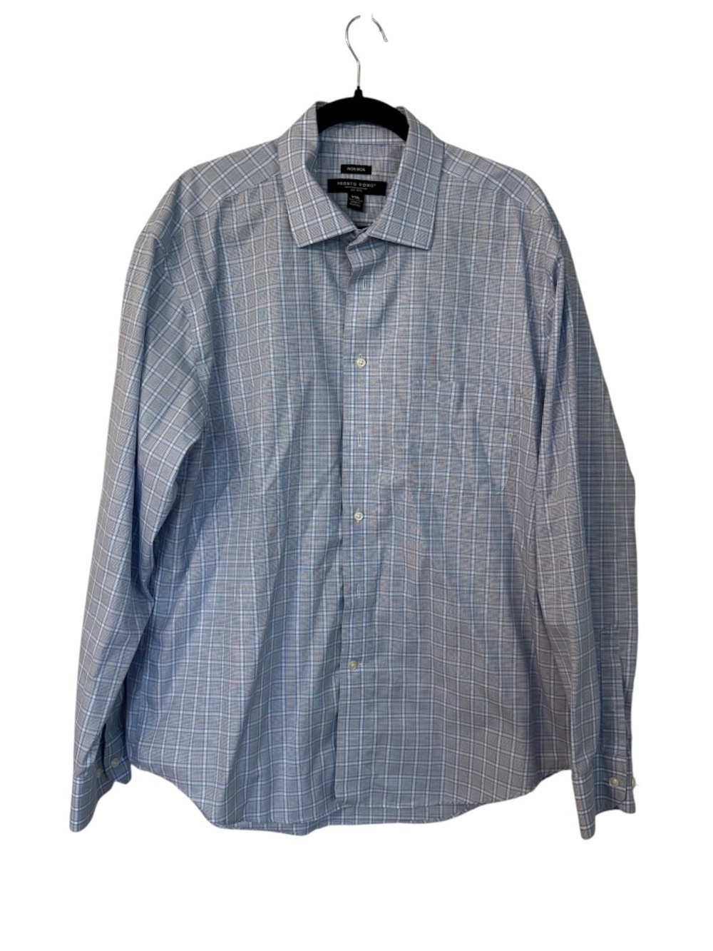 Pronto Uomo Non Iron Light Blue Checkered Button Down Dress Shirt Sz XXL GUC